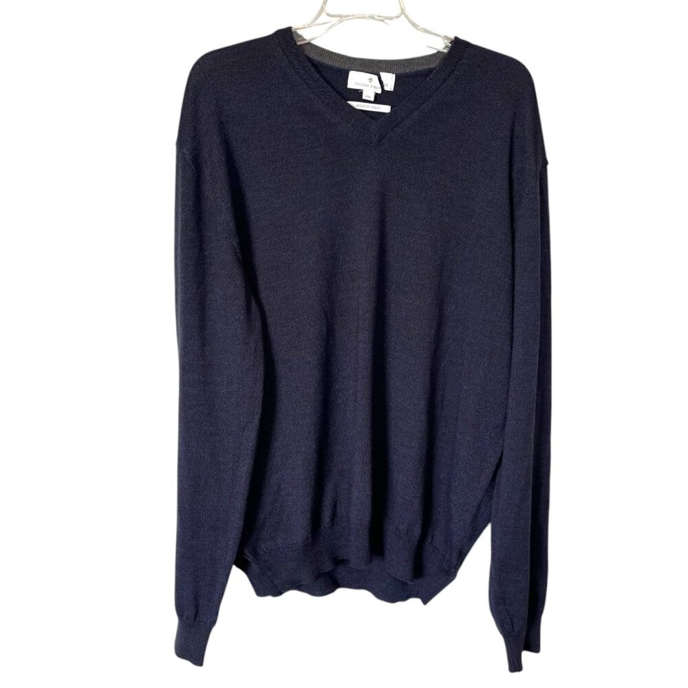 Toscano Firenze Mens Navy V-Neck Pull Over Merino Wool Sweater XXL